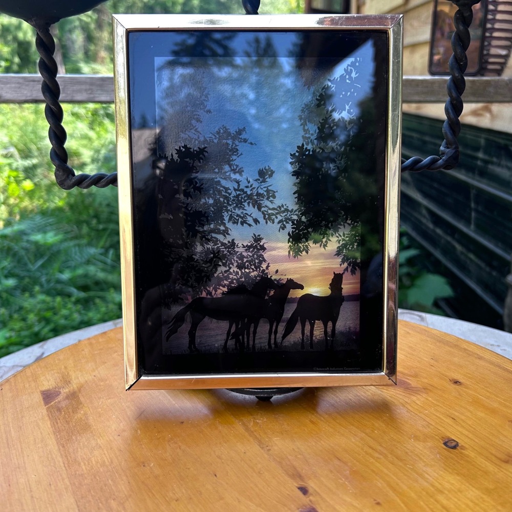 Vintage Horse Mirror Art Small Gold Frame Sunset Silhouette Intercraft Large 6x8